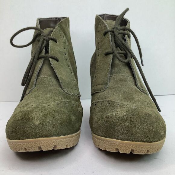 MIA Raphaella Olive Green Suede Lace Tie Wedge Women’s Ankle Bootie Sz 8.5M - Picture 3 of 11